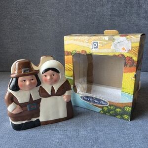 Pilgrim Pair Ceramic Salt and Pepper Shakers - Brown and White